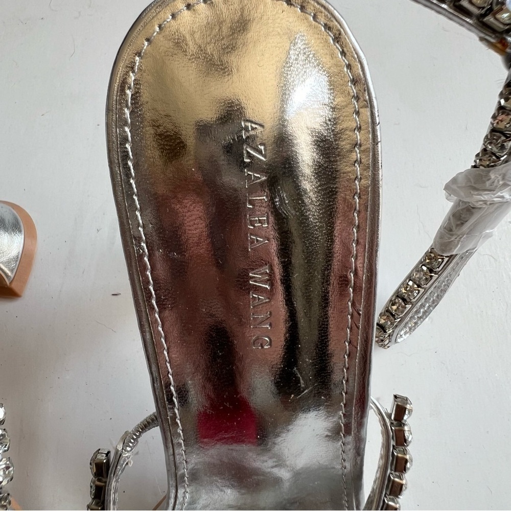Azalea Wang Rhinestone Ankle Wrap Silver Dress Sandal nwot - Picture 7 of 8